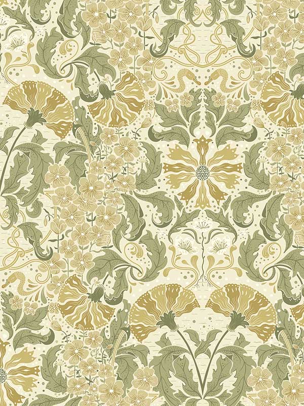 Ojvind Floral Ogee wallpaper in gold color - pattern number 4080-83117 - by A Street Prints in the Ingrid collection