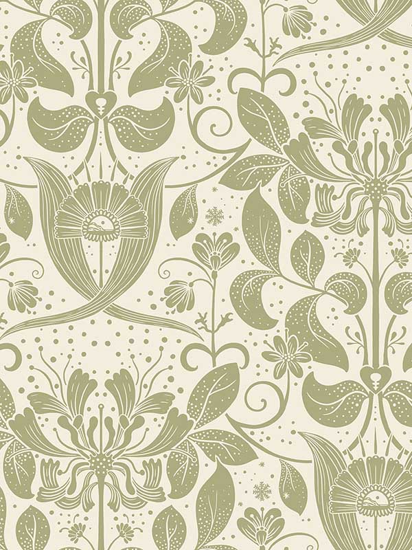 Berit Floral Crest wallpaper in olive color - pattern number 4080-83127 - by A Street Prints in the Ingrid collection