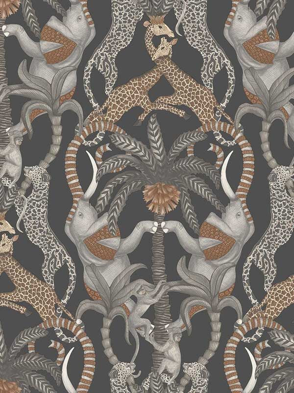 Safari Totem fabric in ginger and taupe charcoal color - pattern number 119/2009.CS.0 - by Cole and Son in the Ardmore Jabula collection