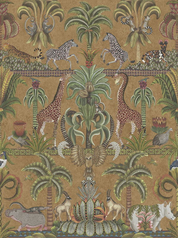 Afrika Kingdom fabric in olive green spring green metallic bronze color - pattern number 119/5025.CS.0 - by Cole and Son in the Ardmore Jabula collection