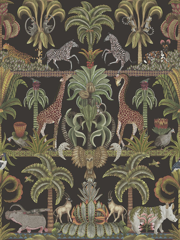 Afrika Kingdom fabric in olive green spring green black color - pattern number 119/5027.CS.0 - by Cole and Son in the Ardmore Jabula collection