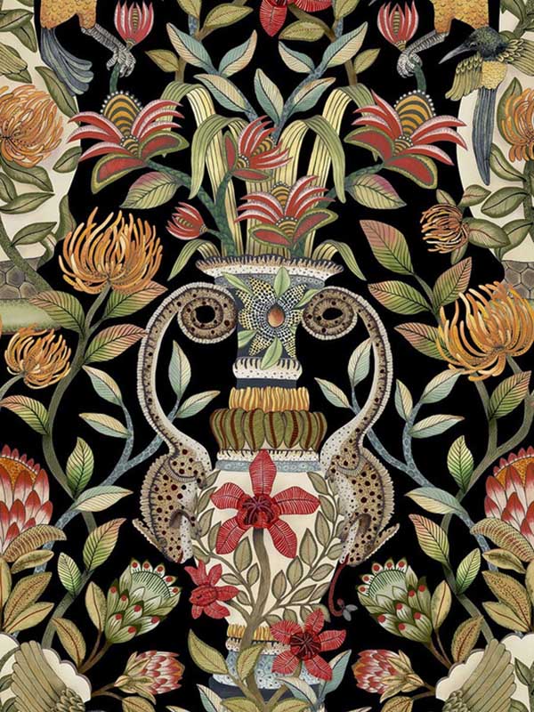Protea Garden fabric in olive and rouge black color - pattern number 119/10044.CS.0 - by Cole and Son in the Ardmore Jabula collection
