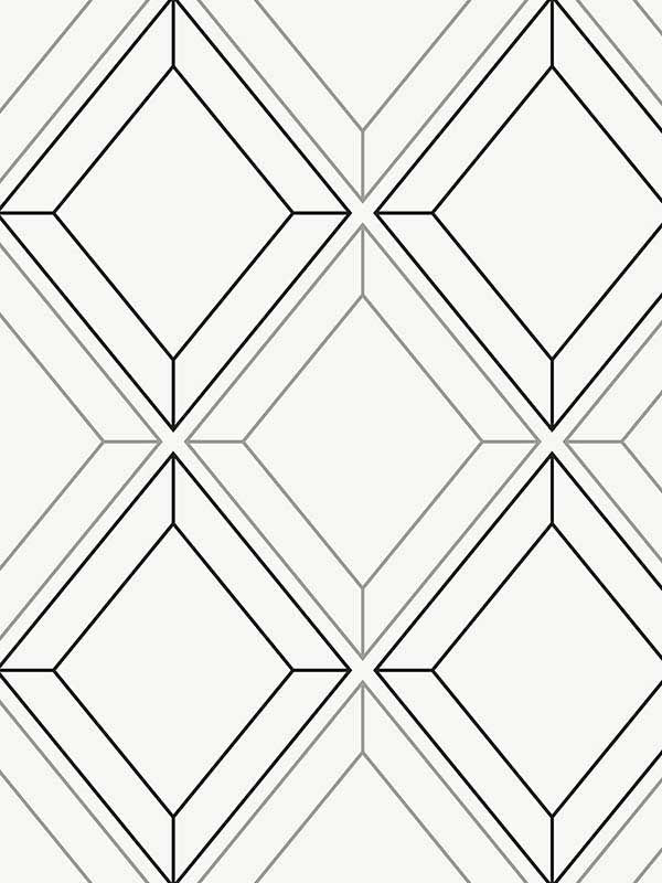 Linework Gem fabric in metallic silver and ebony color - pattern number ET11600 - by Seabrook in the Etten Studios Geometrics collection