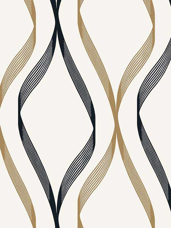Wave Ogee wallpaper in metallic gold and ebony color - pattern number ET11806 - by Seabrook in the Etten Studios Geometrics collection