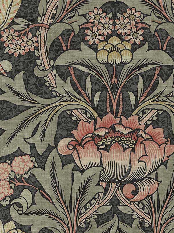 Acanthus Floral Prepasted fabric in charcoal and rosewood color - pattern number PR10001 - by Seabrook in the Seabrook Prepasted Wallpaper Assortment collection