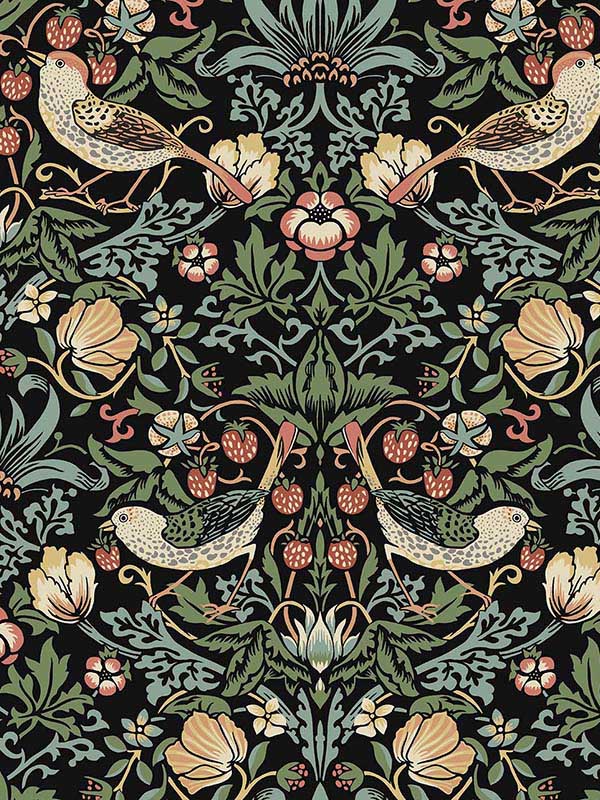 Fragaria Garden Prepasted fabric in ebony color - pattern number PR10100 - by Seabrook in the Seabrook Prepasted Wallpaper Assortment collection