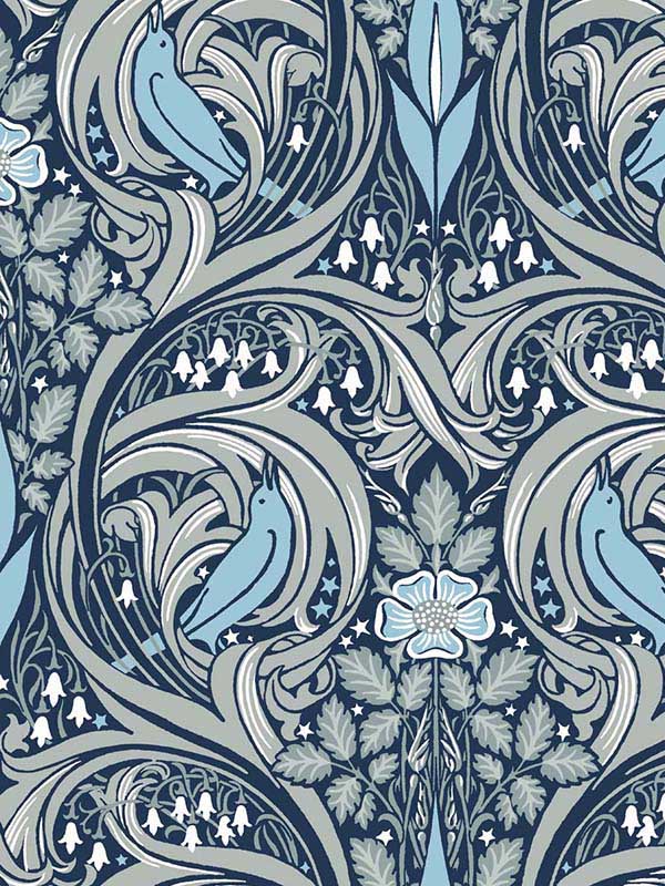 Bird Ogee Prepasted fabric in navy and sky blue color - pattern number PR10302 - by Seabrook in the Seabrook Prepasted Wallpaper Assortment collection
