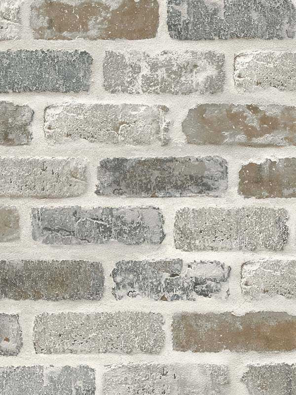 Washed Faux Brick Prepasted fabric in neutral color - pattern number PR10500 - by Seabrook in the Seabrook Prepasted Wallpaper Assortment collection