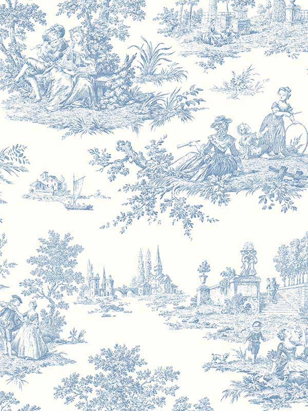 Chateau Toile Prepasted fabric in blue bell color - pattern number PR10602 - by Seabrook in the Seabrook Prepasted Wallpaper Assortment collection