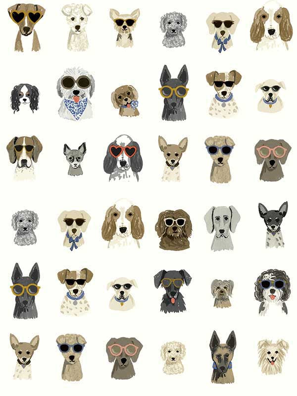 Dog Days Peel and Stick fabric in multi white color - pattern number PSW1461RL - by Rifle Paper Co in the Rifle Paper Co Second Edition Peel and Stick Wallpaper collection