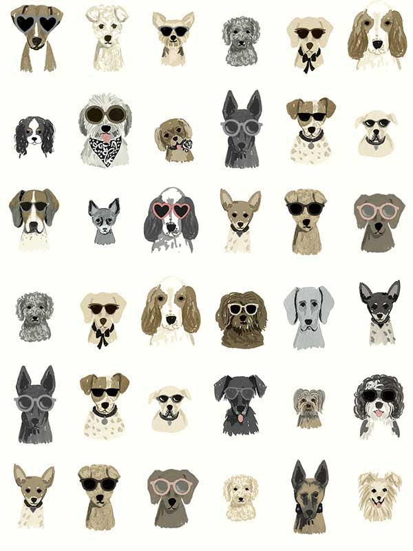 Dog Days Peel and Stick fabric in grey color - pattern number PSW1462RL - by Rifle Paper Co in the Rifle Paper Co Second Edition Peel and Stick Wallpaper collection