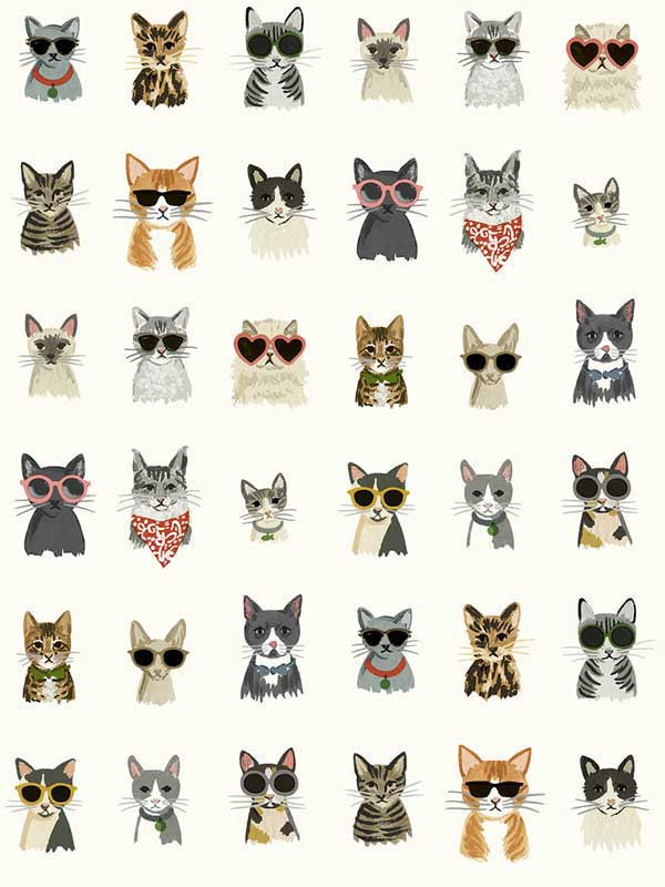 Cool Cats Peel and Stick fabric in multi white color - pattern number PSW1463RL - by Rifle Paper Co in the Rifle Paper Co Second Edition Peel and Stick Wallpaper collection