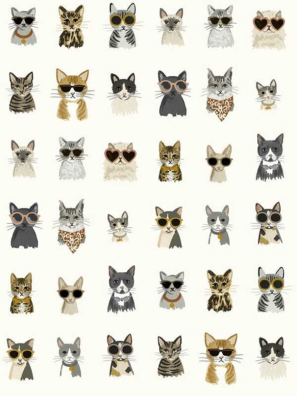 Cool Cats Peel and Stick fabric in grey and gold color - pattern number PSW1464RL - by Rifle Paper Co in the Rifle Paper Co Second Edition Peel and Stick Wallpaper collection