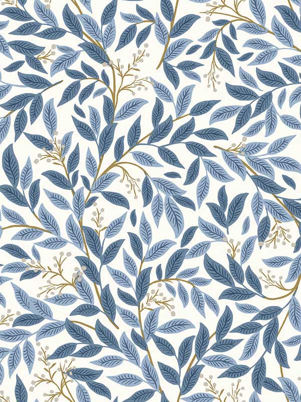 Willowberry Peel and Stick fabric in blue and white color - pattern number PSW1469RL - by Rifle Paper Co in the Rifle Paper Co Second Edition Peel and Stick Wallpaper collection