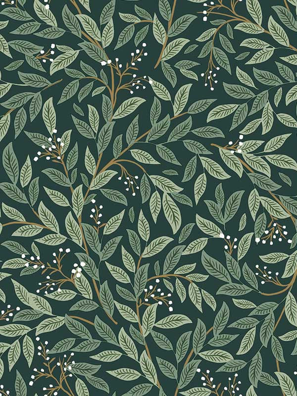 Willowberry Peel and Stick fabric in emerald color - pattern number PSW1471RL - by Rifle Paper Co in the Rifle Paper Co Second Edition Peel and Stick Wallpaper collection