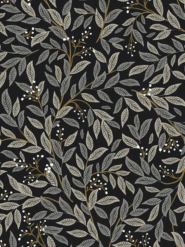Willowberry Peel and Stick fabric in black color - pattern number PSW1472RL - by Rifle Paper Co in the Rifle Paper Co Second Edition Peel and Stick Wallpaper collection