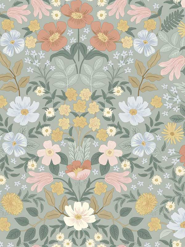Bramble Garden Peel and Stick fabric in sage color - pattern number PSW1476RL - by Rifle Paper Co in the Rifle Paper Co Second Edition Peel and Stick Wallpaper collection