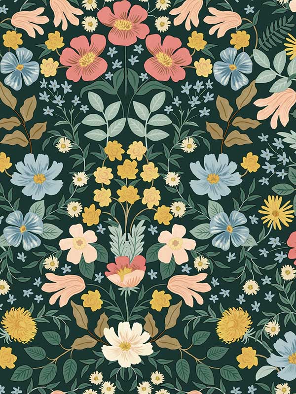 Bramble Garden Peel and Stick fabric in emerald color - pattern number PSW1477RL - by Rifle Paper Co in the Rifle Paper Co Second Edition Peel and Stick Wallpaper collection