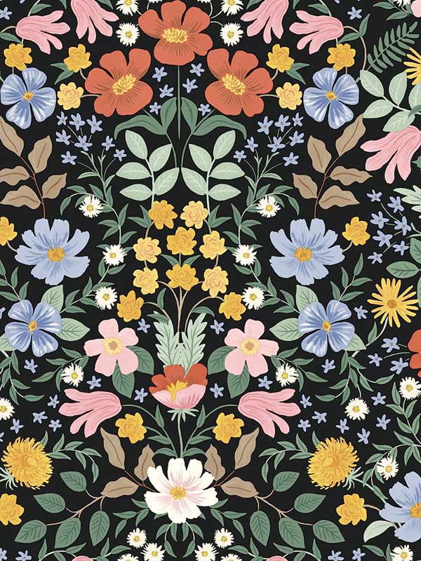 Bramble Garden Peel and Stick fabric in black color - pattern number PSW1478RL - by Rifle Paper Co in the Rifle Paper Co Second Edition Peel and Stick Wallpaper collection
