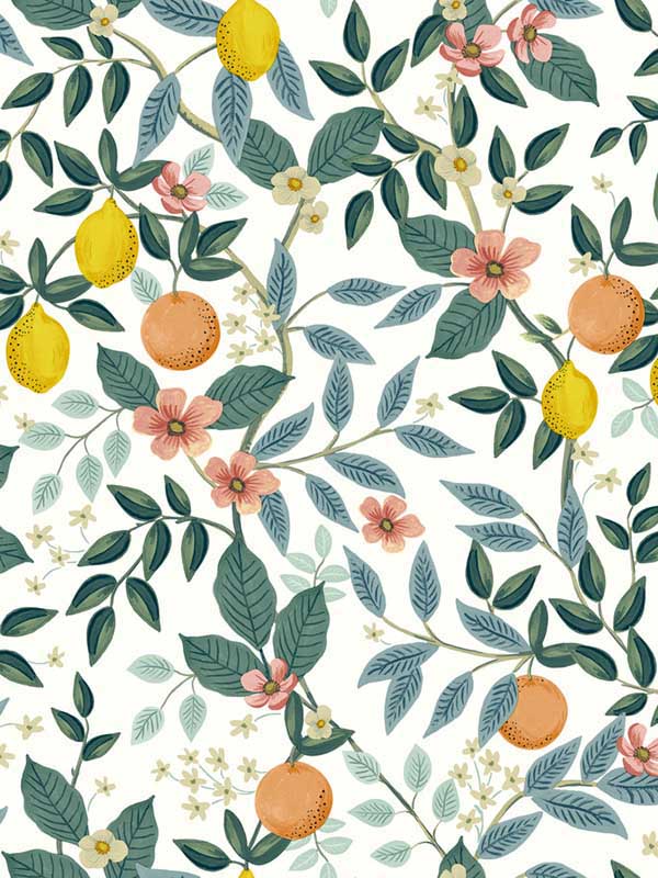 Citrus Grove Peel and Stick fabric in white color - pattern number PSW1479RL - by Rifle Paper Co in the Rifle Paper Co Second Edition Peel and Stick Wallpaper collection