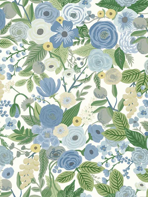 Garden Party Peel and Stick fabric in blue and green multi color - pattern number PSW1484RL - by Rifle Paper Co in the Rifle Paper Co Second Edition Peel and Stick Wallpaper collection