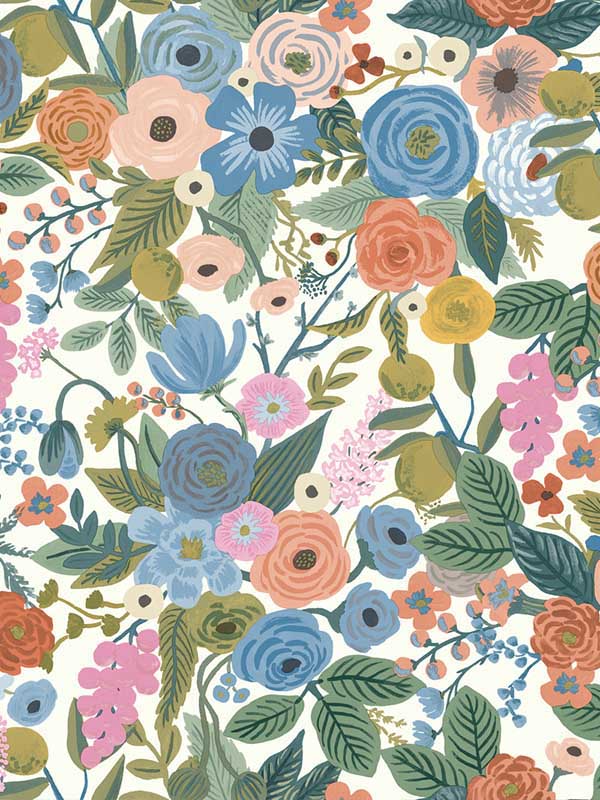 Garden Party Peel and Stick fabric in cobalt multi color - pattern number PSW1485RL - by Rifle Paper Co in the Rifle Paper Co Second Edition Peel and Stick Wallpaper collection