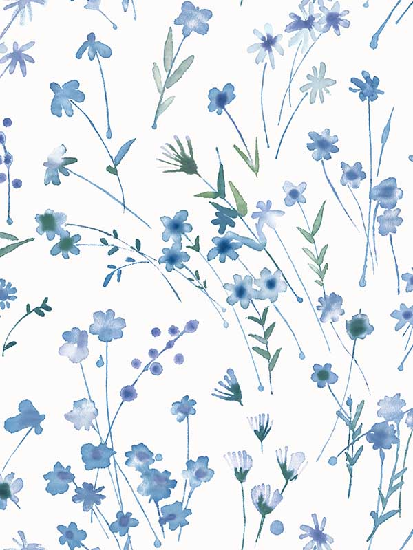 Heidi Watercolor Florals Blue 2980-26176 Wallpaper by Advantage - Main Image