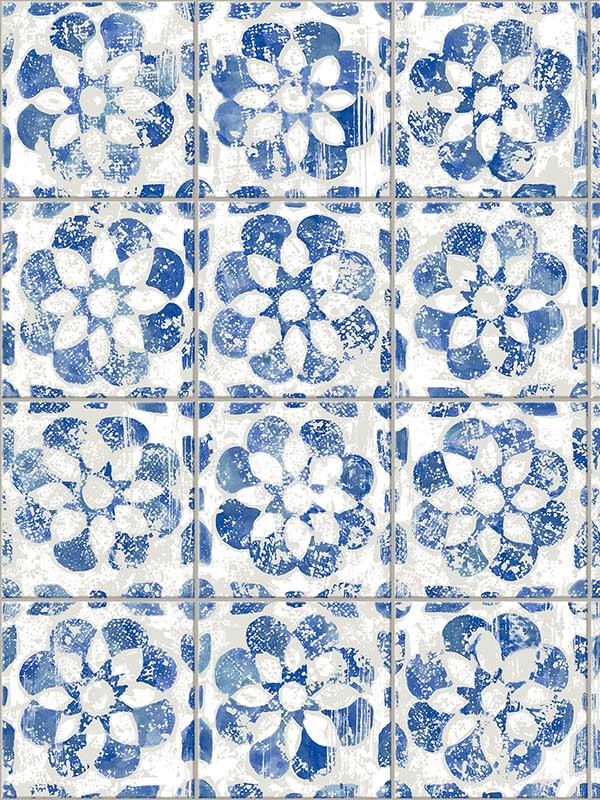 Izeda Floral Tile fabric in blue color - pattern number 2980-26192 - by Advantage in the Splash collection