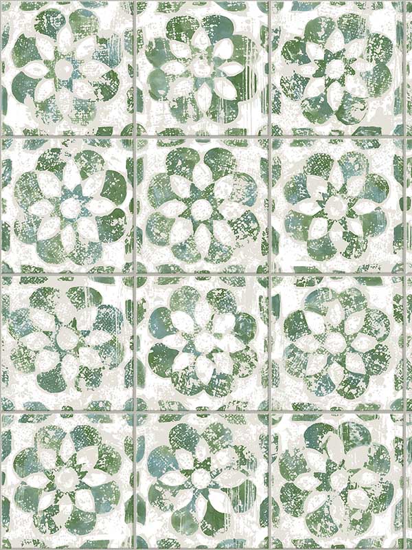 Izeda Floral Tile fabric in green color - pattern number 2980-26193 - by Advantage in the Splash collection