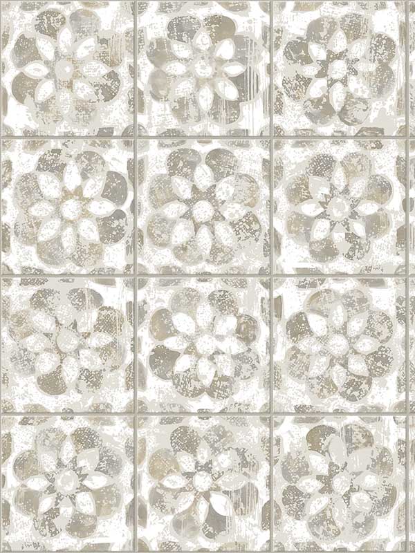 Izeda Floral Tile fabric in taupe color - pattern number 2980-26195 - by Advantage in the Splash collection