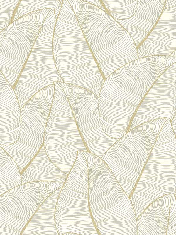 Casa Mia Lined Leaves Peel and Stick fabric in metallic gold off white color - pattern number RM21803 - by Casa Mia in the Peel and Stick Wallpaper by Casa Mia collection