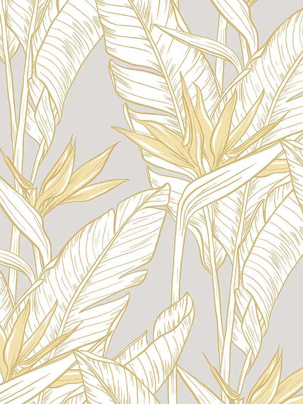 Birds of Paradise Peel and Stick fabric in grey and metallic gold color - pattern number SG11903 - by NextWall in the Peel and Stick Wallpaper by Stacy Garcia Sojourn Collection 3 collection
