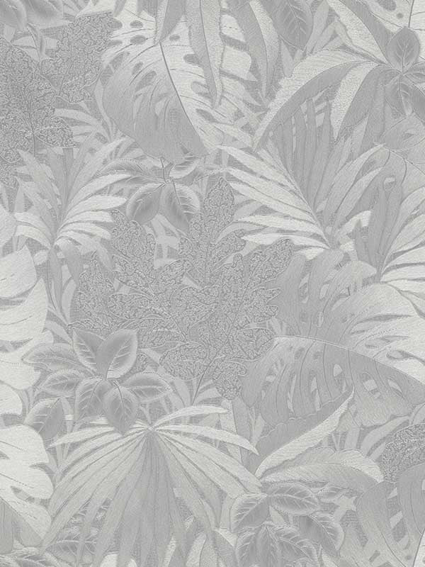Metallic Jungle Leaves fabric in silver color - pattern number EN3330114 - by Galerie in the Eden by Galerie collection