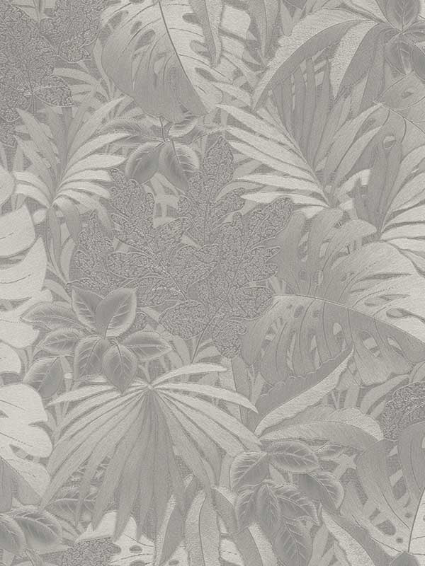 Metallic Jungle Leaves fabric in platinum color - pattern number EN3330214 - by Galerie in the Eden by Galerie collection