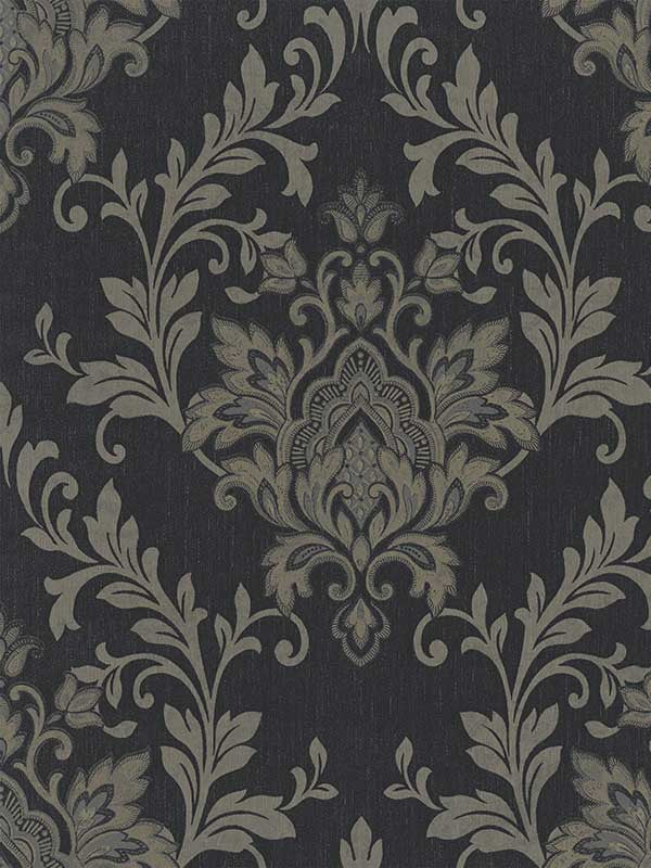 Ornamental fabric in black gold color - pattern number 31570 - by Galerie in the Serene collection