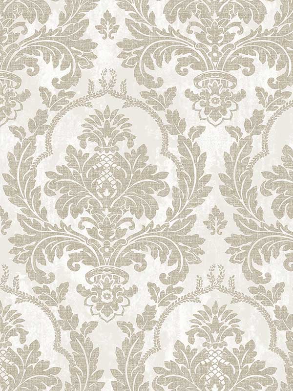 Damasco Platino wallpaper in cream brown color - pattern number 25712 - by Galerie in the Cottage Chic collection