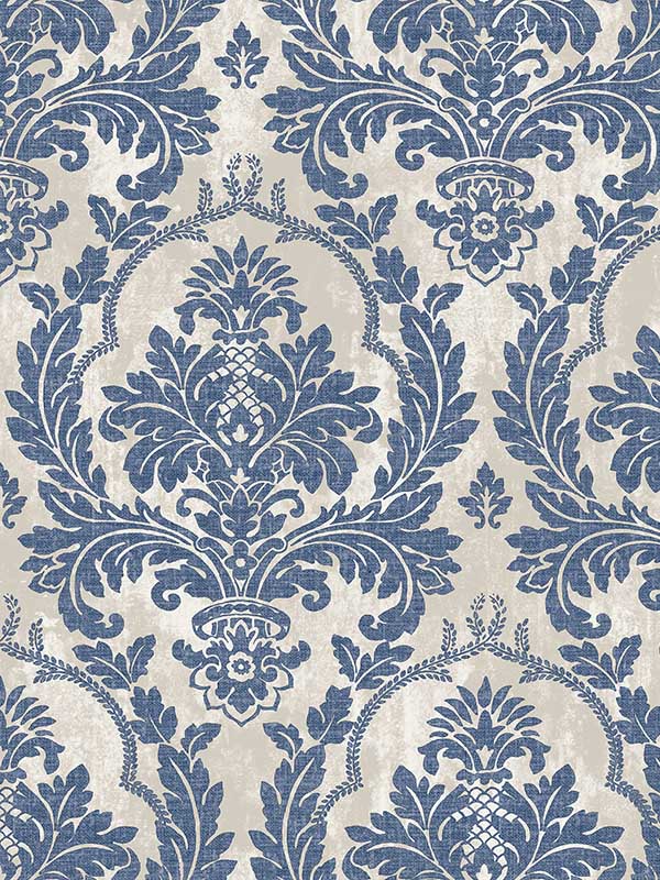 Damasco Platino fabric in blue silver color - pattern number 25716 - by Galerie in the Cottage Chic collection