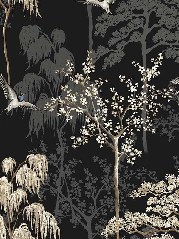 Bird Garden Peel and Stick fabric in black color - pattern number AS20400 - by NextWall in the Peel and Stick Wallpaper by Arthouse collection