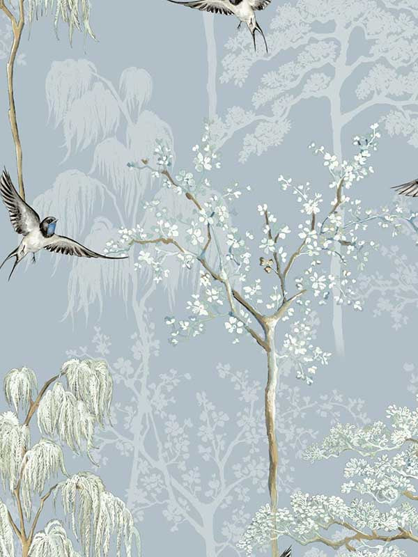 Bird Garden Peel and Stick fabric in light blue color - pattern number AS20412 - by NextWall in the Peel and Stick Wallpaper by Arthouse collection