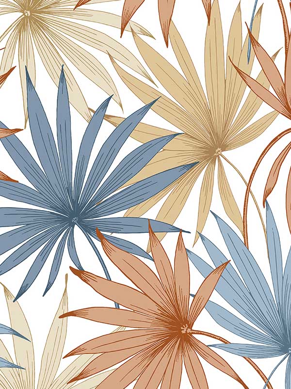 Tropic Palm Toss Peel and Stick wallpaper in charlotte blue and soft melon color - pattern number LN31001 - by NextWall in the Peel and Stick Wallpaper by Lillian August Luxe Haven 4 collection