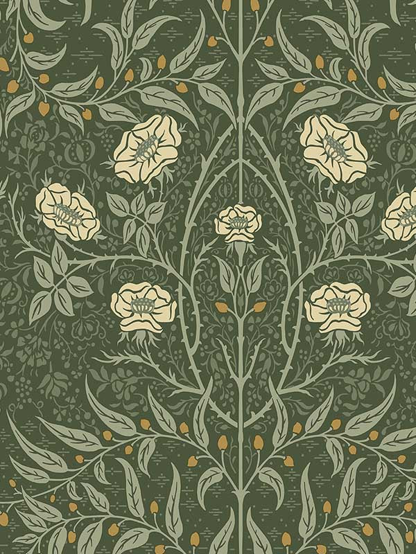Stenciled Floral Prepasted fabric in evergreen color - pattern number PR10204 - by Seabrook in the Seabrook Prepasted Wallpaper Assortment collection