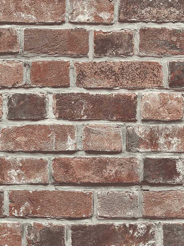 Faux Red Brick Prepasted fabric in red and charcoal color - pattern number PR11501 - by Seabrook in the Seabrook Prepasted Wallpaper Assortment collection