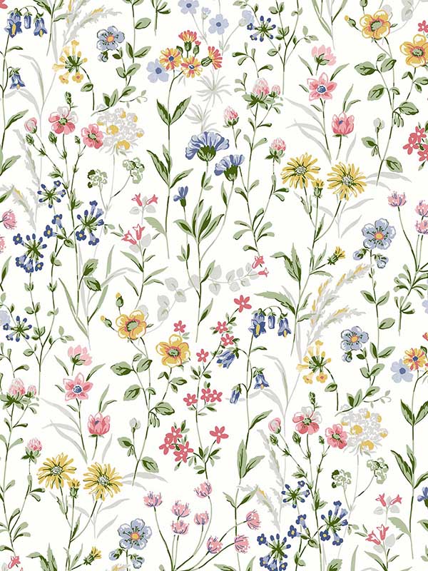 Wildflowers Prepasted fabric in multicolored color - pattern number PR11901 - by Seabrook in the Seabrook Prepasted Wallpaper Assortment collection