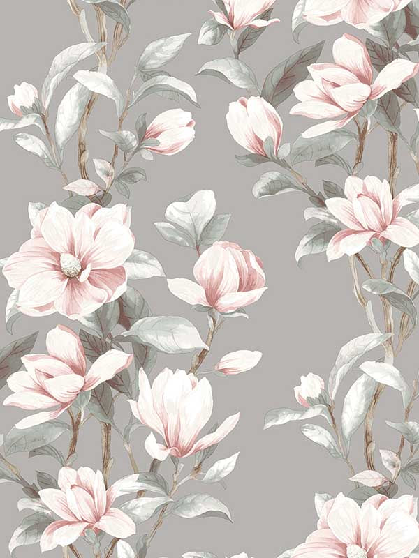Magnolia Trail Peel and Stick fabric in metallic silver and petal pink color - pattern number NW41401 - by NextWall in the Peel and Stick Wallpaper by Nextwall collection