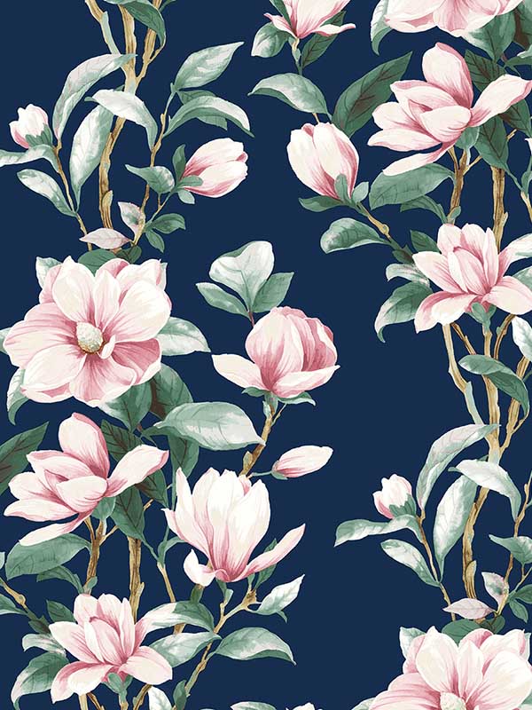 Magnolia Trail Peel and Stick fabric in navy and blush color - pattern number NW41402 - by NextWall in the Peel and Stick Wallpaper by Nextwall collection