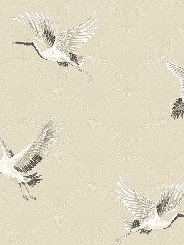 Cranes Peel and Stick wallpaper in alba beige color - pattern number NW42810 - by NextWall in the Peel and Stick Wallpaper by Nextwall collection
