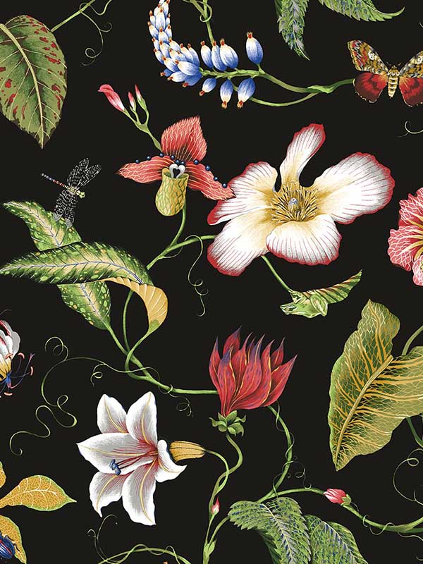 Summer Garden Floral Peel and Stick wallpaper in jet black color - pattern number NW43000 - by NextWall in the Peel and Stick Wallpaper by Nextwall collection