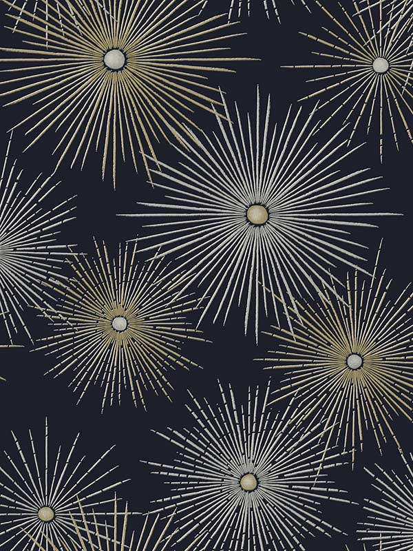 Starburst Geo Peel and Stick fabric in midnight and gold color - pattern number NW43102 - by NextWall in the Peel and Stick Wallpaper by Nextwall collection