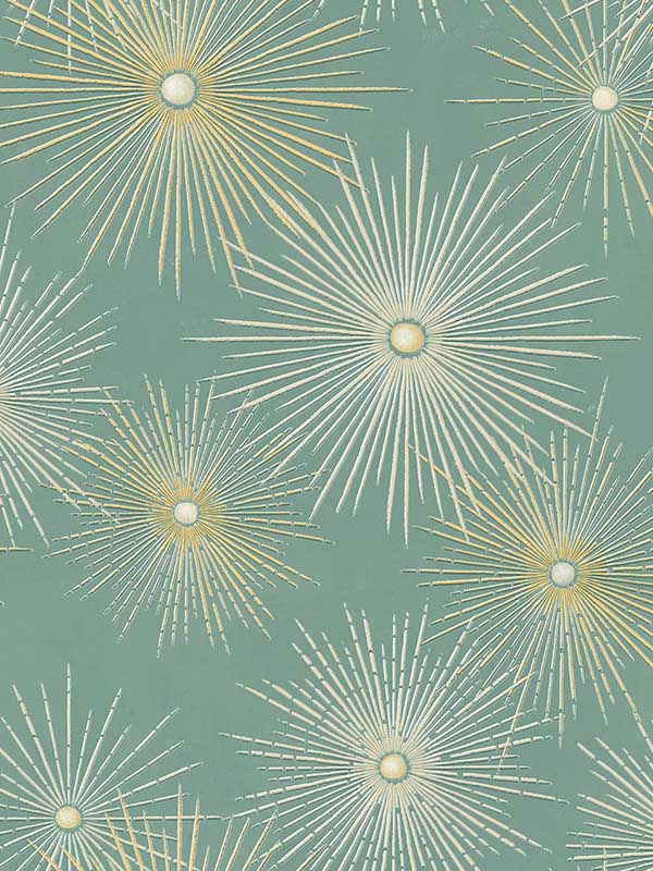 Starburst Geo Peel and Stick fabric in teal and metallic gold color - pattern number NW43104 - by NextWall in the Peel and Stick Wallpaper by Nextwall collection