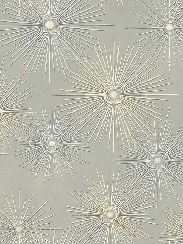 Starburst Geo Peel and Stick fabric in silversmoke and metallic gold color - pattern number NW43105 - by NextWall in the Peel and Stick Wallpaper by Nextwall collection